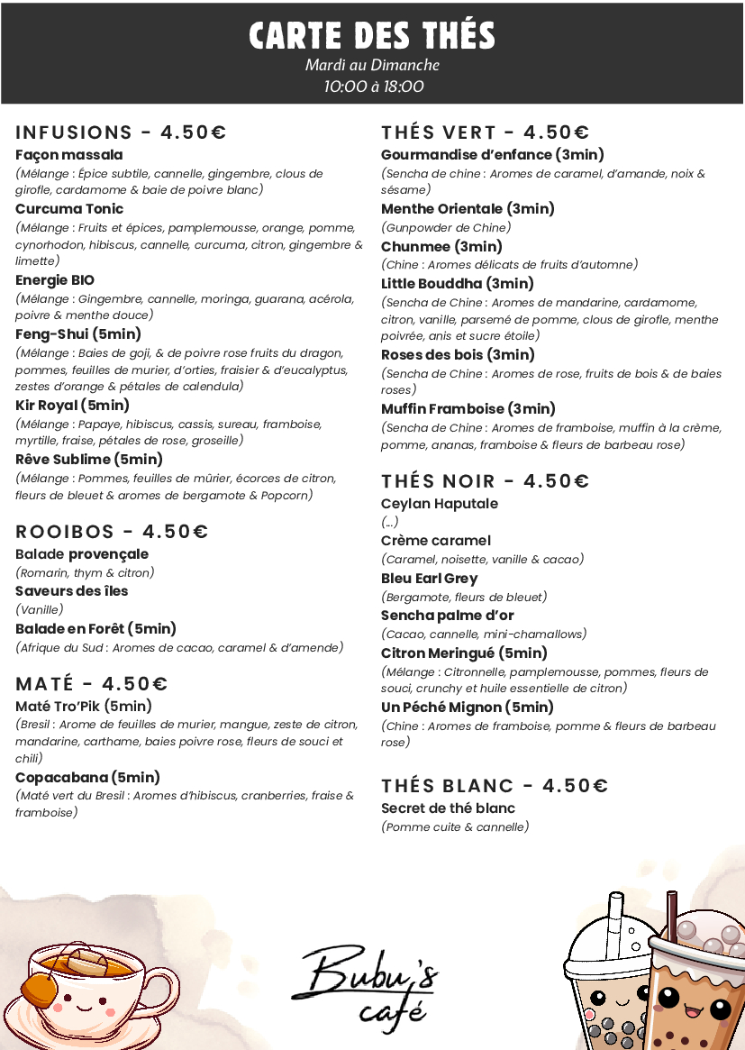 Carte Des Thés