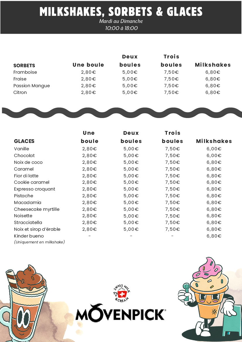 Milkshakes, Sorbets & Glaces